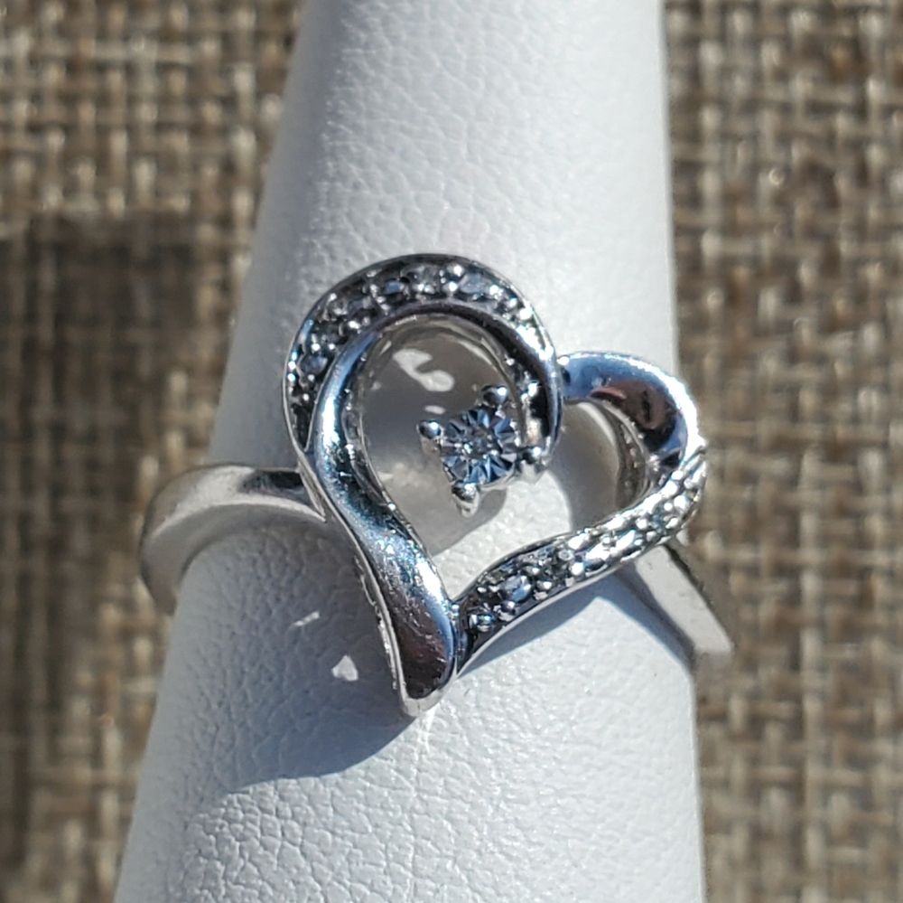 Sterling Diamond Heart Scrolled Ring - Picture 7 of 16